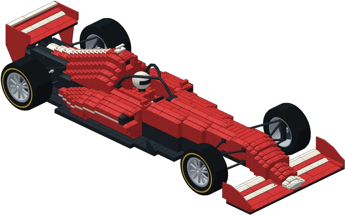 A detailed red brick racing car built in Bupli World